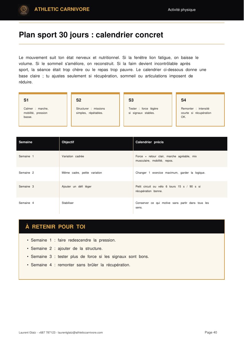 Plan sport 30 jours du premium report