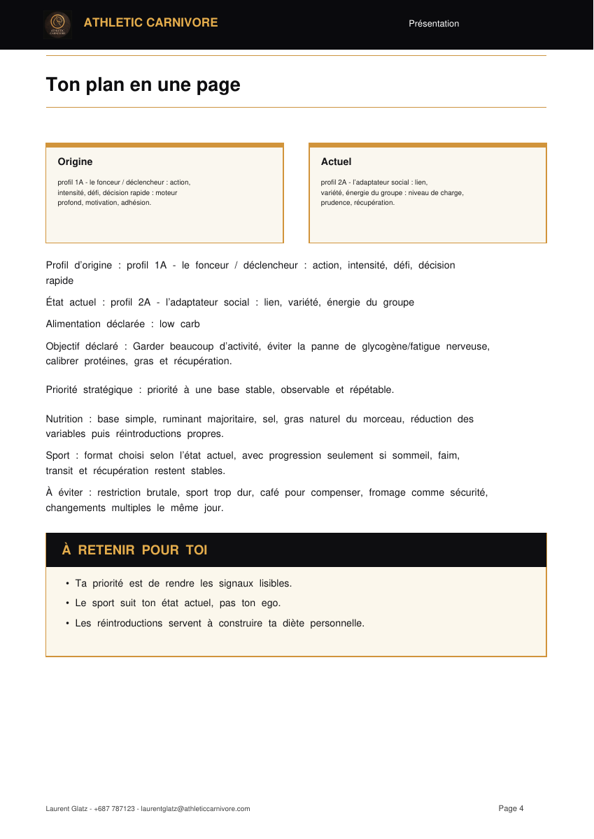 Aperçu du plan en une page du premium report
