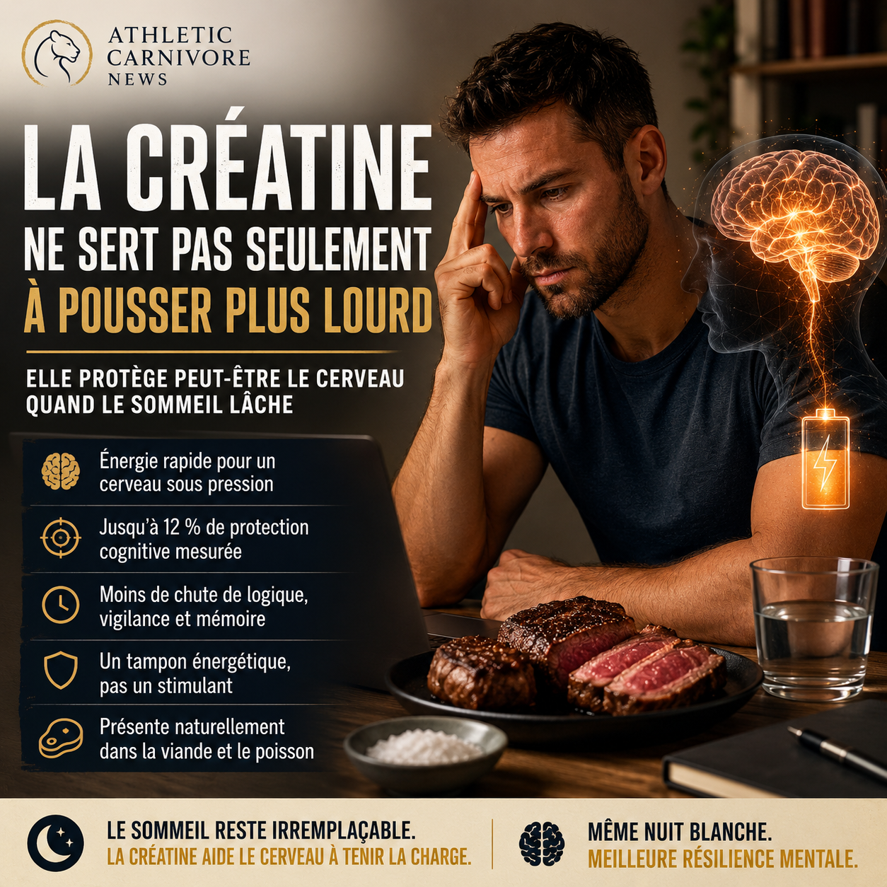 La créatine, alliée du cerveau face à la privation de sommeil